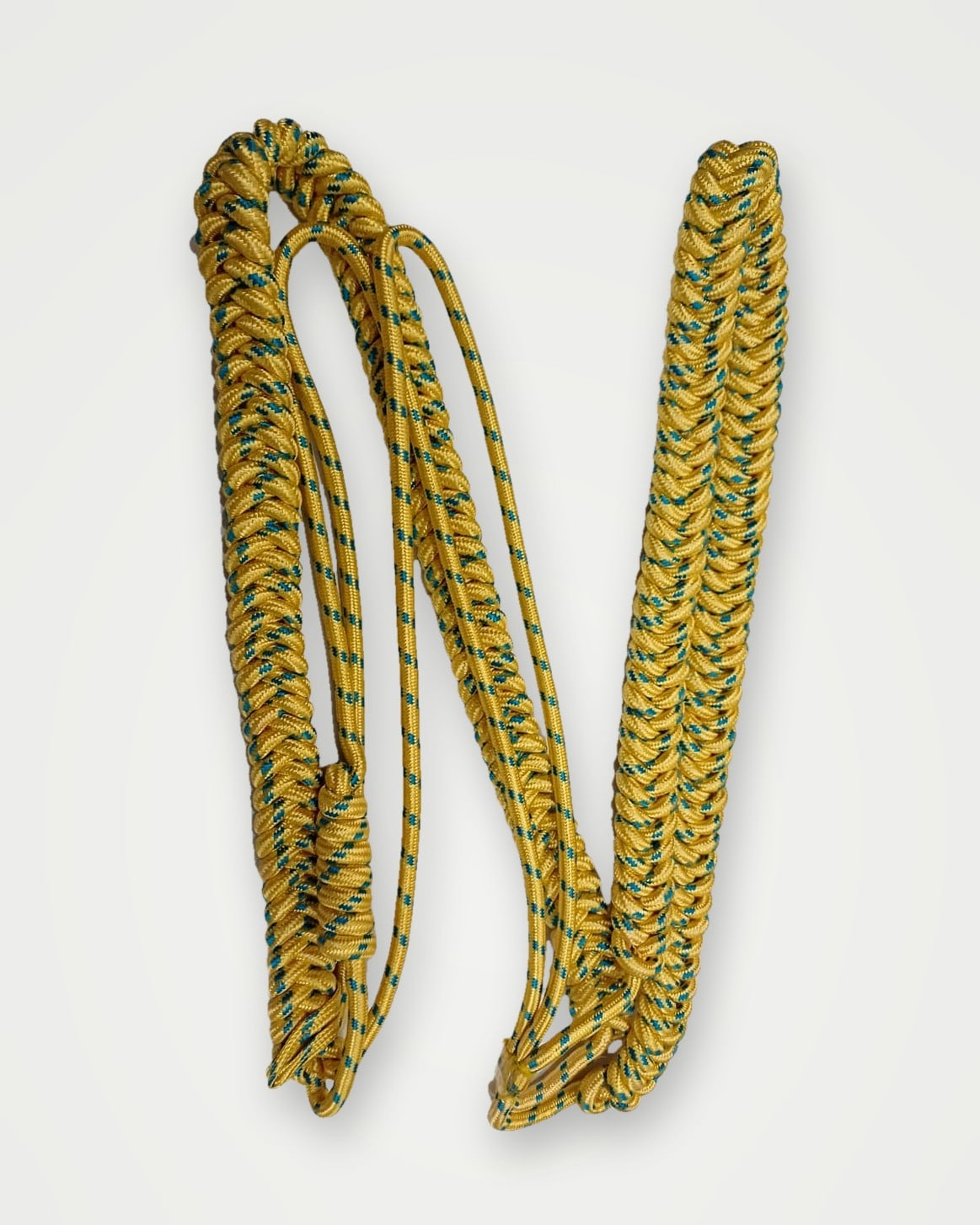 Green and gold braided aiguillette cord