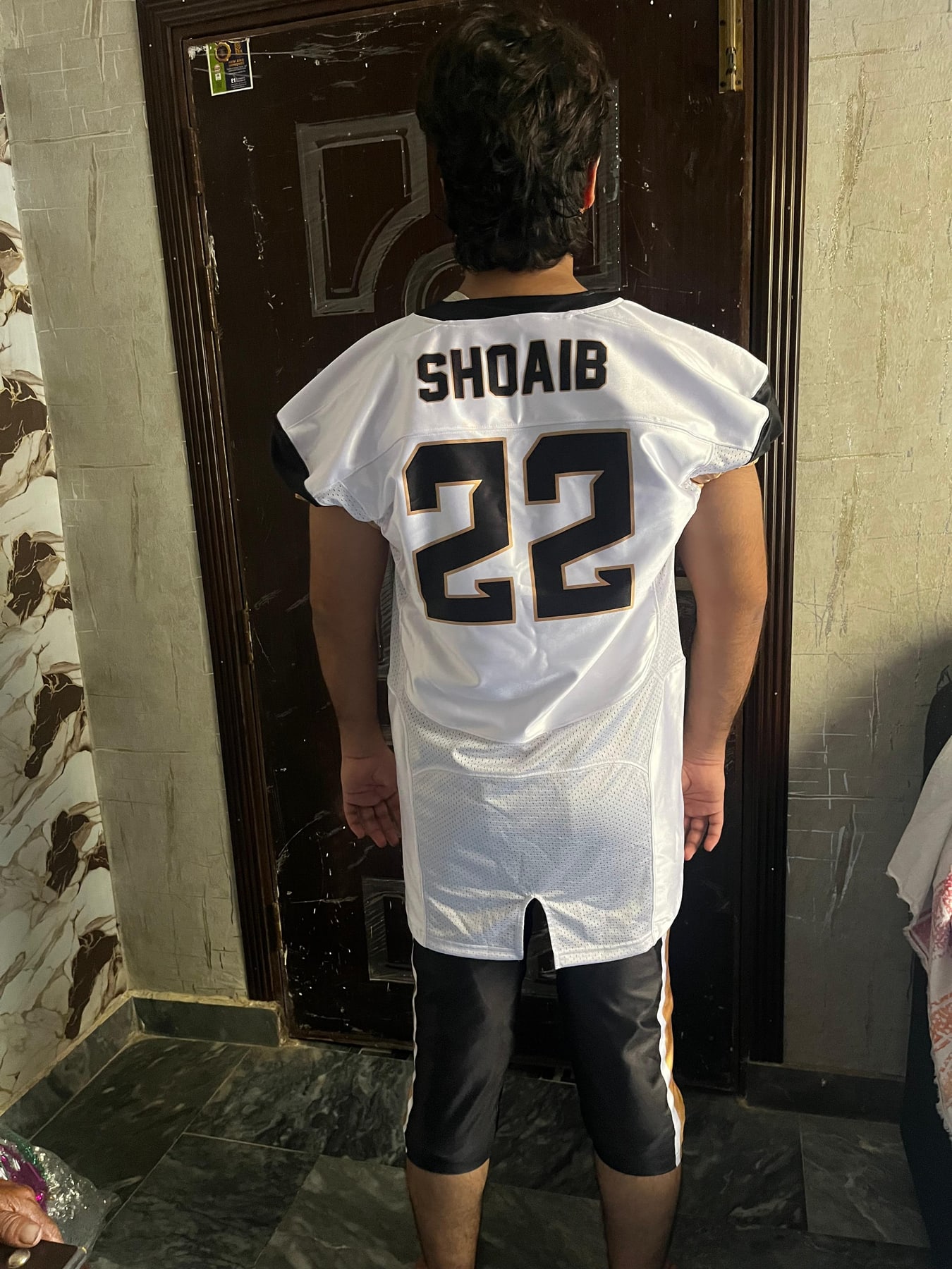 Back of the #22 American football jersey, worn