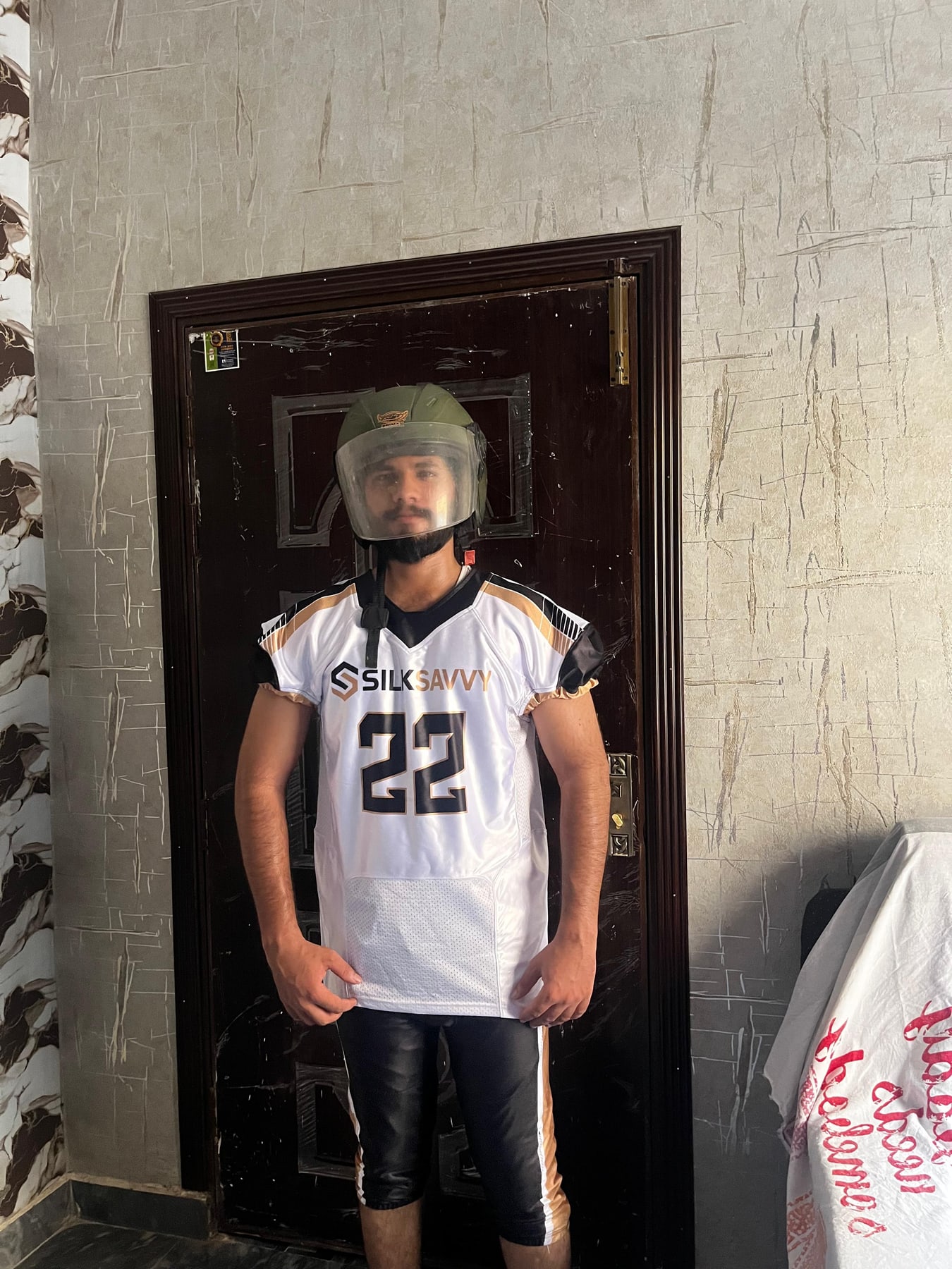 Silksavvy #22 American football jersey worn with a helmet