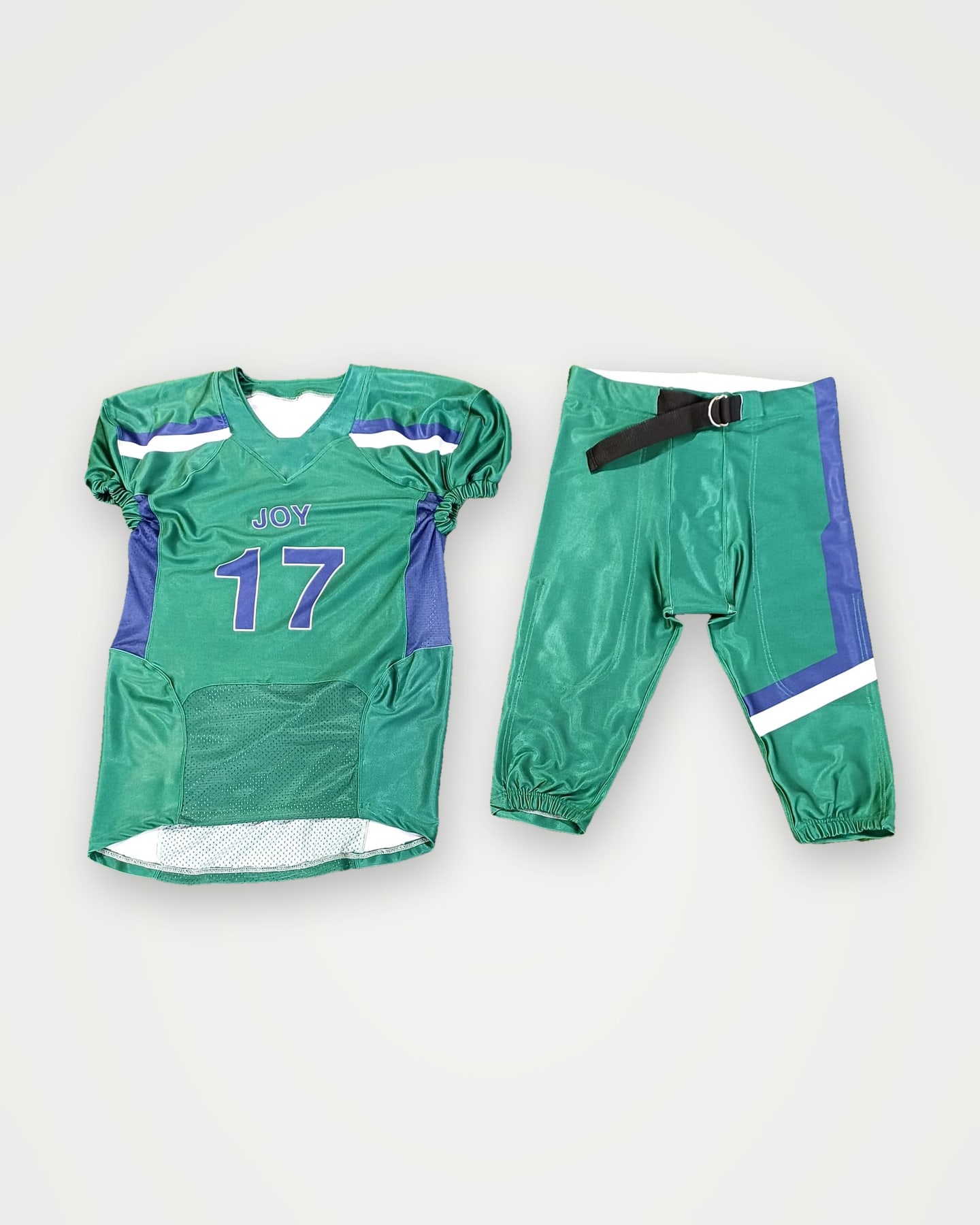 Green sublimated American football jersey and pants set