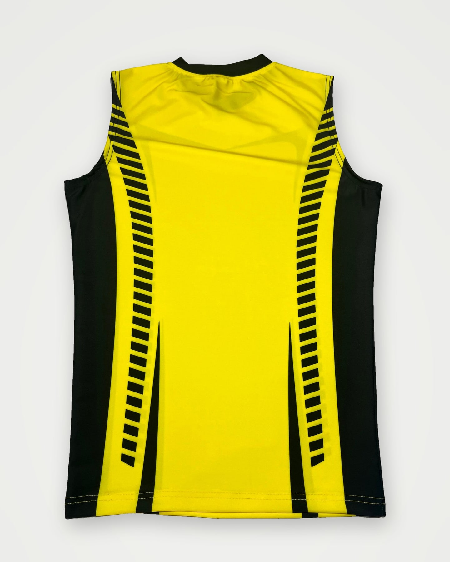 Yellow and black sublimated basketball singlet, front