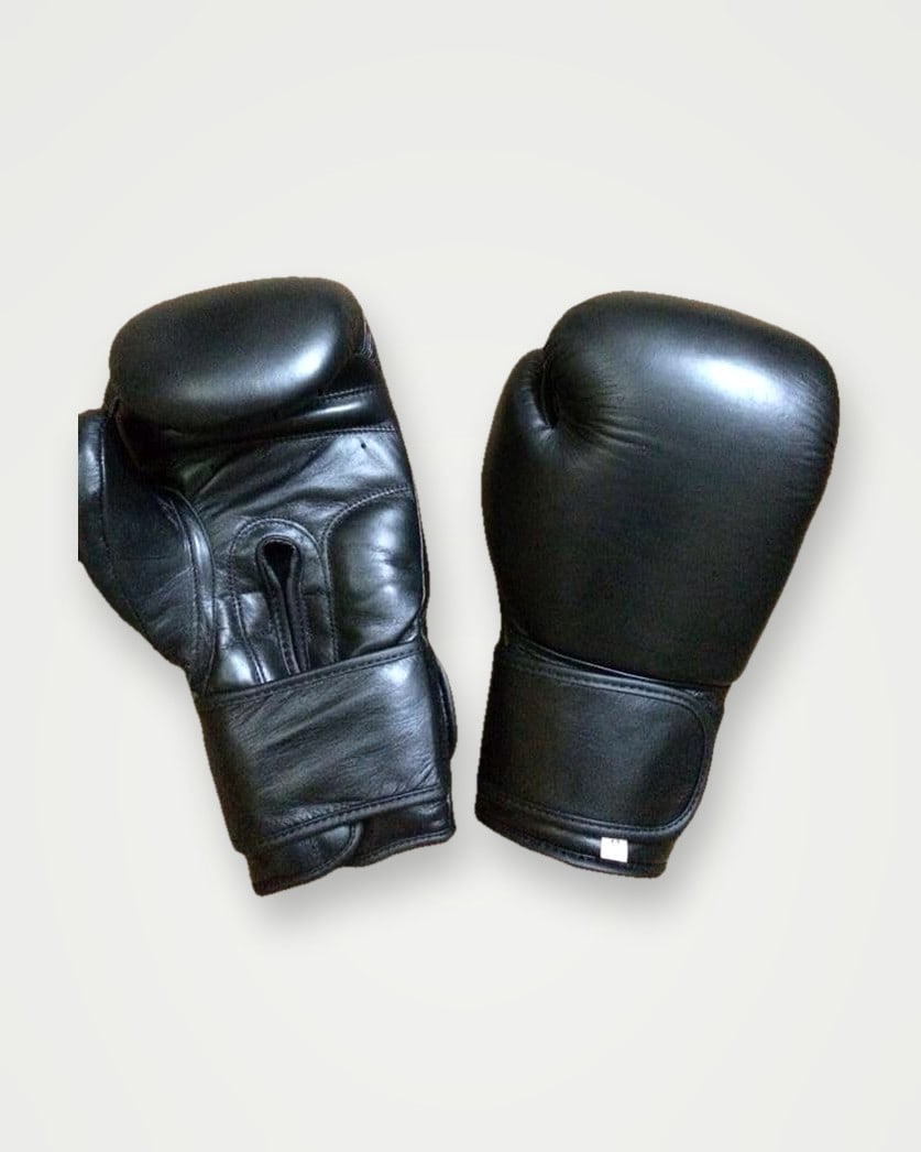 Black leather lace-up boxing gloves