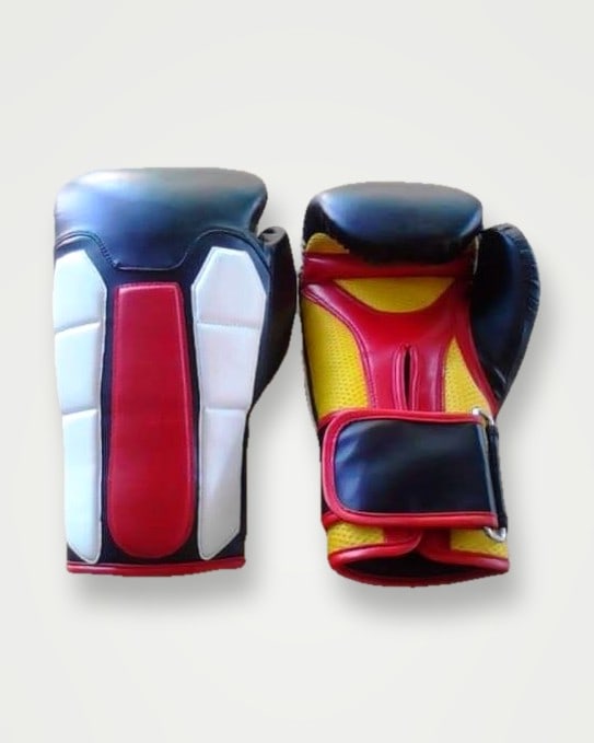 Red, black and yellow boxing gloves