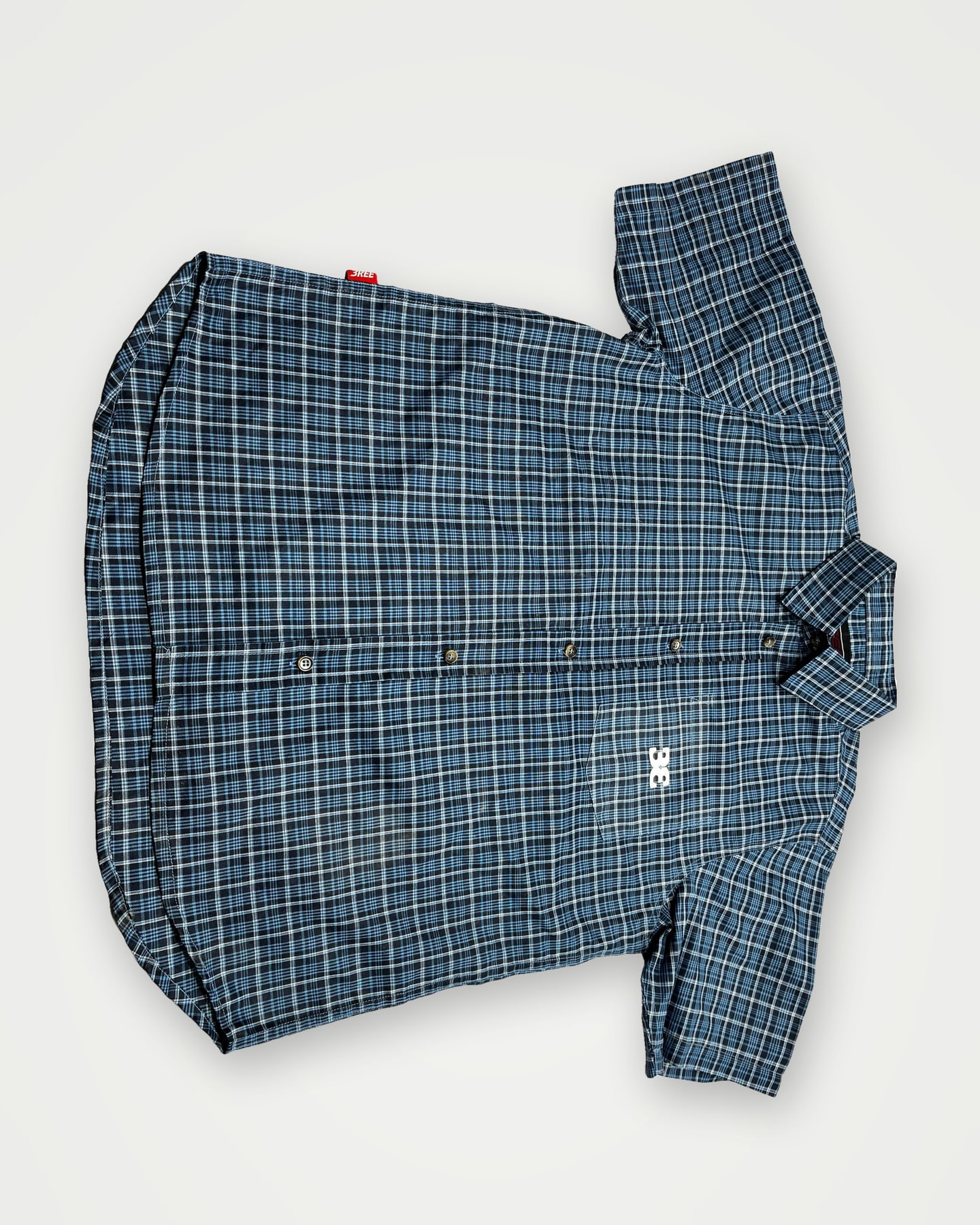 Teal check short-sleeve button shirt