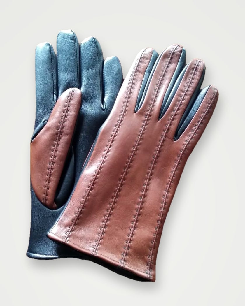 Brown and black leather dress gloves
