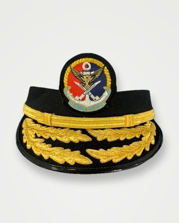 White-top peak cap with gold oak-leaf visor embroidery