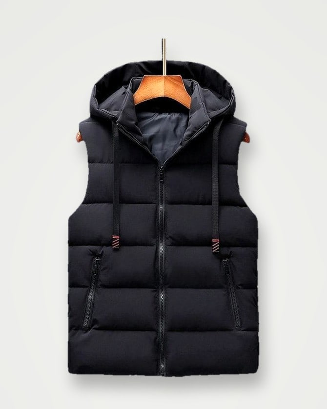 Black hooded puffer gilet