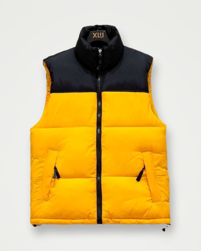Yellow and black puffer gilet