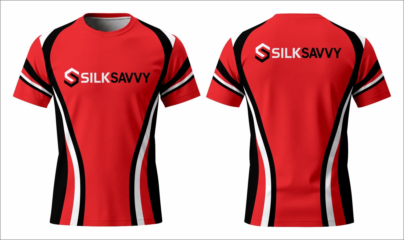 Design mock-up: red and black Silksavvy football shirt