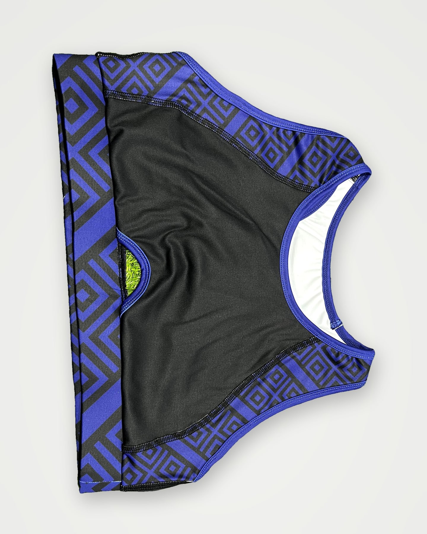 Navy geometric-trim sports bra