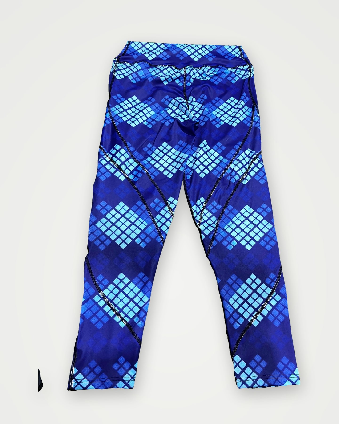 Blue diamond-pattern sublimated leggings