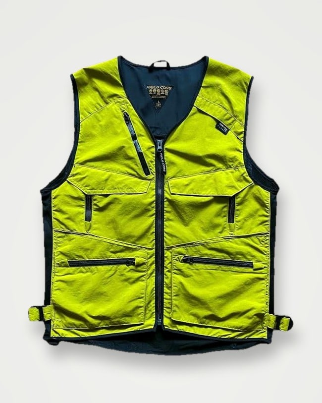 Lime utility vest with multiple zip pockets